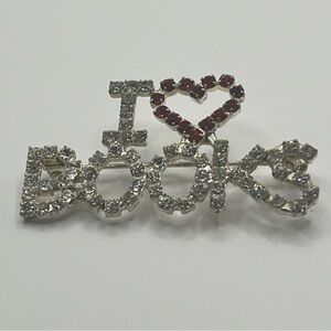 Rhinestone “I Love Books” Brooch Pin Sparkly Crystal Teacher Librarian Read Gift